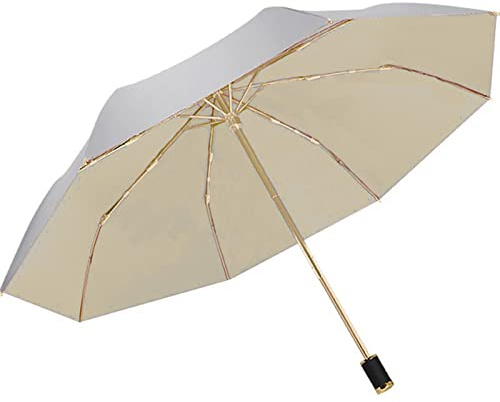 Meichoon Travel UPF 50+ UV Protection Reverse Umbrella Portable 8 Ribs Reflective Silver Double Layer Cover Parasol Outdoor Block Sun & Rain for Hiking Backpacking White