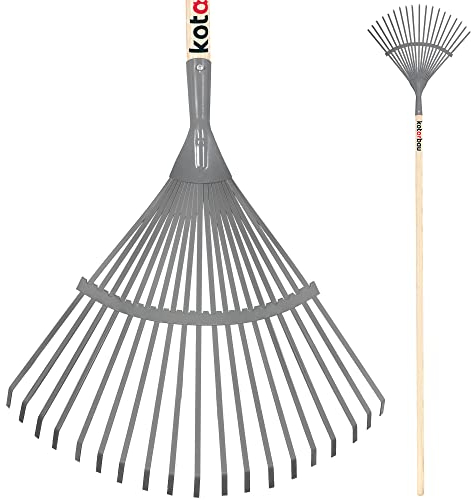 KOTARBAU® Balai à feuilles en acier de 180 cm avec manche en bois Outil de jardinage pour le balayage des feuilles