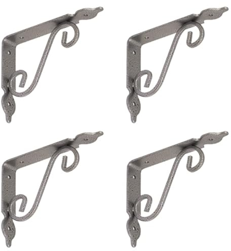 Gedotec Ornament-Konsole Schwerlastkonsole Metall Schwerlastträger | Smithy | Tiefe: 190 mm | Regalträger Tragkraft 15 kg | Stahl Antik Silber geschmiedet | 4 Stück Regalwinkel im Landhaus-Stil