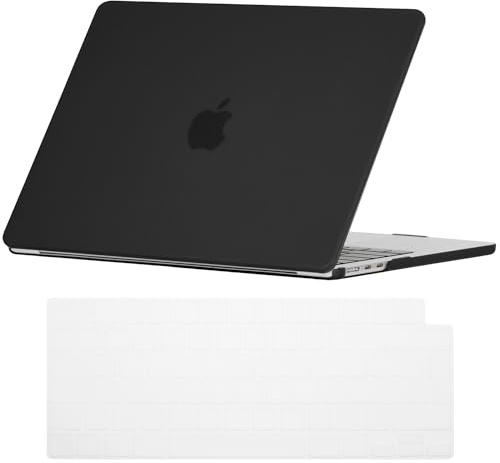 NJIAONE Hülle Kompatibel mit MacBook Air 13,6 M4 M3 M2 2022 2024 2025 Modell: A3240 A3113 A2681, Hart Schalen Hülle Kunststoff mit EU Tastaturabdeckung Schutzhülle Case für MacBook Air 13.6 - Schwarz