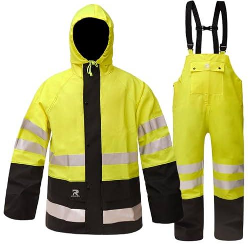 RainRider Rain Suits Waterproof for Men & Women Heavy Duty Rain Gear High Visibility Reflective Jacket Bib Pants 3 Pieces Rainwear(Fluorescent,XL)