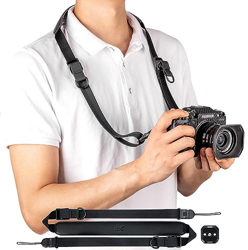 JJC Universeller Kamera Schultergurt Kameragurt Schnellverschluss + Arac Swiss Schnellwechselplatte Verstellbarer für Canon Nikon Sony Fujifilm Spiegellose Kameras