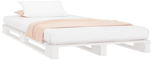 vidaXL Small Single Pallet Bed-75x190 cm-White-Made of Solid Pinewood- Ideal for Modern Bedroom Decor- Easy Assembly with Manual Included.