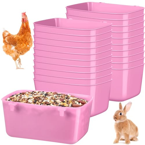 Zhehao 20 Pieces Cage Cups Chicken Feeder Waterer Cups 18 oz Pigeon Feeder Plastic Bird Cage Cups Hanging Bunny Feeder Chicken Water Bowl for Pet Parrot Rooster Gamefowl Poultry Wire Cage (Pink)