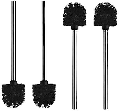 Set di 4 Spazzole per la toilette, Spazzolone per WC con diametro di 8 cm, Scopino bagno per toilette con manico in acciaio inox, Scopettino per WC dal design elegante e di classe
