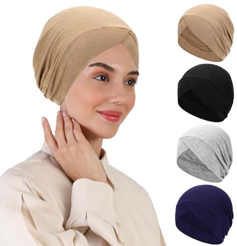 XEPST 4PZ Hijab Undercap per le donne, Islamico Musulmano Sotto Hijab Cap Croce Turbante Underscarf Undercap Cofano Interno Testa Sciarpa Testa Avvolge Turbanti per le Donne Chemio Copricapi Sonno Cap