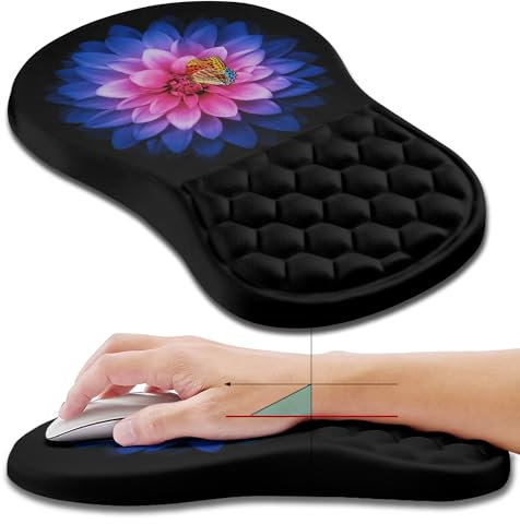 Hokafenle Tapis de souris ergonomique avec repose-poignet et repose-poignet pour soulager la douleur du canal carpien avec mousse à mémoire de forme intégrée (30 x 20,1 cm, papillon et lotus)