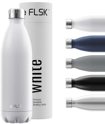 FLSK Trinkflasche – Premium Edelstahl Thermosflasche – 100 % auslaufsicher & kohlensäuregeeignet – hält 24 h kalt & 18 h heiß – BPA-frei (white, 1000 ml)