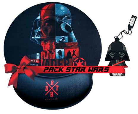 WONDEE Pack Star Wars Cadeaux de Dark Vador, Porte-clés et clé USB Original 32 Go + Tapis de Souris Ergonomique Darth Vader - Cadeaux Originaux Anniversaire et Noël pour Femme et Homme