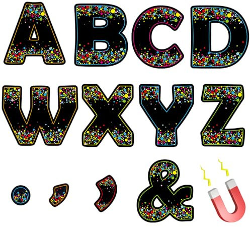 Qyeahkj Konfetti-Buchstaben-Set, magnetisch, 5,1 cm, für Klassenzimmer, Whiteboard, Kühlschrank – Alphabet, pädagogisches Werkzeug für Kleinkinder, Vorschule, Heimlernen, Rechtschreibung, 103 Stück