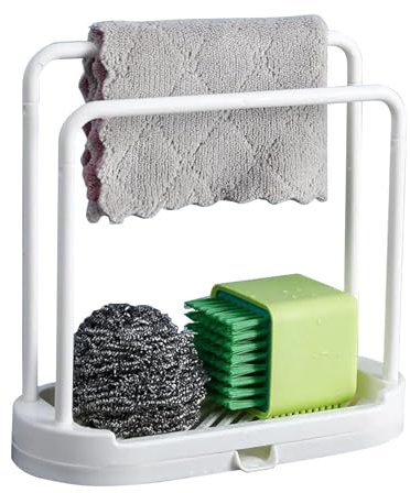 Supporto per stracci per lavello da cucina, supporto per strofinacci, porta asciugamani da cucina rimovibile con vassoio di drenaggio per scrubber, piano di lavoro della cucina