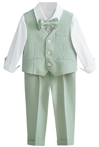 L SERVER Costume Mariage Garcon Mode Gilet + Chemise + Pantalon + Nœud Papillon Ensemble Bapteme Enfant Vetement Ceremonie