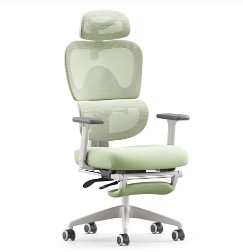 MUSSO E600SE Ergonomischer Bürostuhl, 3-stufig verstellbare Lendenwirbelsäule 3D-verstellbare Armlehne & Kopfstütze mit Fußstütze, maßgeschneidert für Frauen Wirbelsäulenschutz Sitzen (Green)