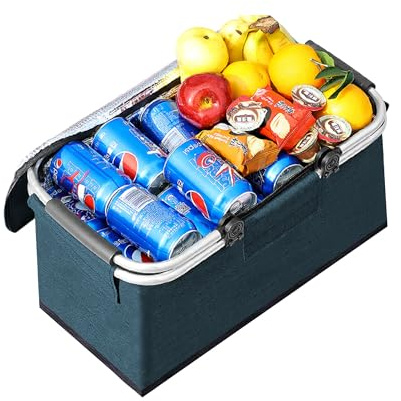 JXCTNNU Cestino per Picnic 25L Grande Borsa Termica Cestini e Panieri Cestino Termico Picnic Pieghevoli con Funzione di Raffreddamento Cestino Della Spesa con Coperchio e Manico per Campeggio (Blu)