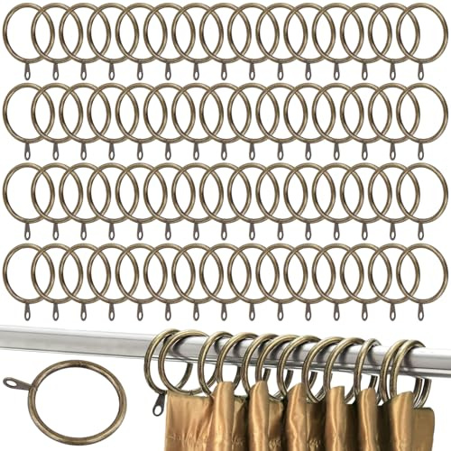 JOIKIT 200 PCS Brass Curtain Rings, 38mm Internal Diameter Bronze Curtain Hoops for Window Rods