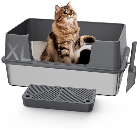 Gimars XL lettiera acciaio per gatti, vassoio in acciaio inox facile da pulire e senza odori, lettiera a prova di perdite con paletta e pedale