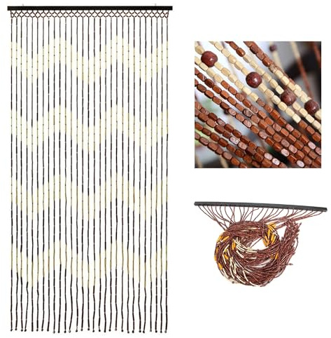Bamboo Beaded Door Curtain Wooden Hanging Screen Blind Fly Insect Fly Insect Room Divider for Doors Doorways Window Home Privacy Decoration Panel