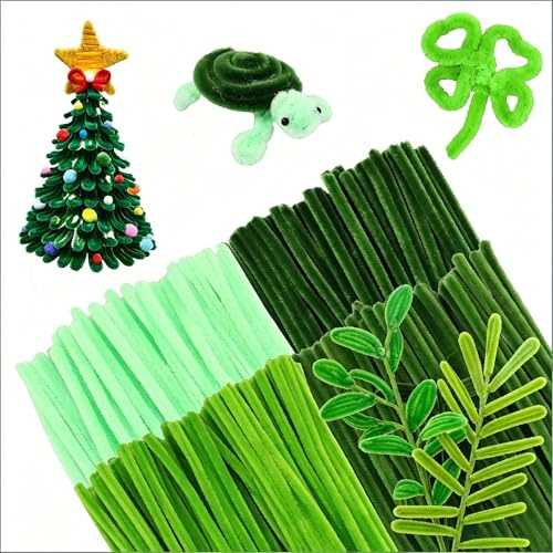 400 Stück Pfeifenreiniger zum Basteln Grün, Pfeifenputzer Blumen Set 4 Farben, Pfeifenreiniger Chenilledraht 30CM, mit 100 Kulleraugen Pfeifenputzer für DIY Kinder Bastel Dekorieren