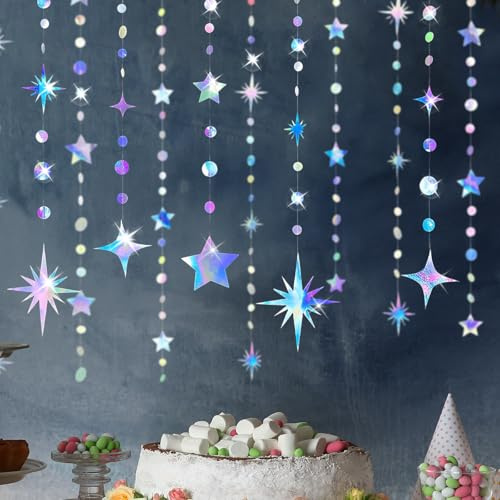 Honosen 14M Sternförmige Mondgirlande, Hängende Glitzer Papier Circle, Reflective Papier Girlande, Glitzer Dots Garland, Girlande Geburtstag Party für Geburtstags, Hochzeits und Partydekorationen