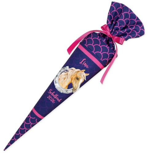 Dein Lieblingsteil Deine Schultüte aus Stoff Kuschel Velvet Wunschmotiv individualisierbar mit Wunschname personalisierbar 70 cm 85 cm – Mädchen (85 cm ohne Kissen, Modell 1: Pferd)