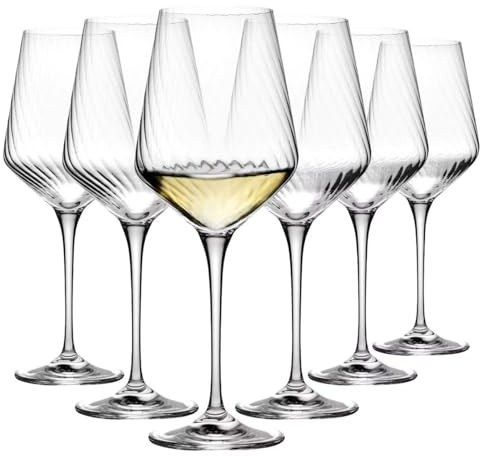 Krosno LUMI – 6er-Set Weißweingläser 450ml | Crystalline Glas, modernes optisches Design, spülmaschinengeeignet | Für Sauvignon Blanc & Pinot Grigio