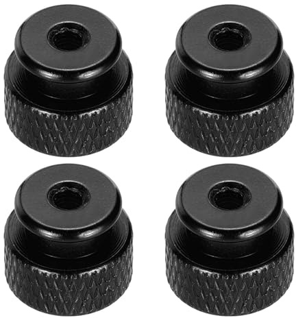 MECCANIXITY 4pcs Knurled Thumb Nut, M3 12mm OD 10mm Height 6061 Anodized Aluminium Alloy Hand Screw Nut, Metal Chassis Screw for Machinery, DIY Assembly, Electronics, Bright Black