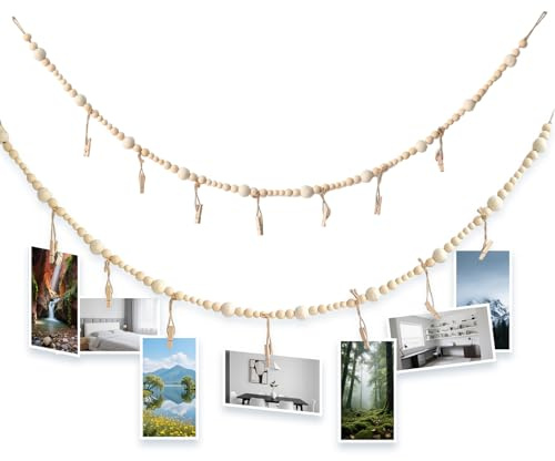 CXNXFD Foto cuerda con pinzas de madera, guirnalda de fotos colgante para la decoración del hogar, colgar postales, fotos, recuerdos, 120 cm