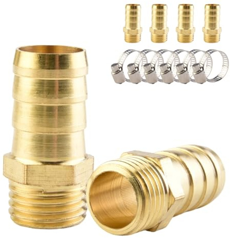 ANGEEK 6 pièces Raccords de tuyaux en laiton, raccord à emboîter de 12 mm × raccord fileté mâle de 1/4 pouce, comprend 6 colliers de serrage, convient pour raccorder l'air, l'eau, le carburant