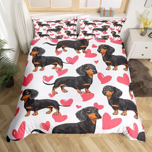 Loussiesd Set di biancheria da letto con copripiumino per letto matrimoniale con bassotto, per bambini, ragazzi e ragazze, decorazione per animali domestici, in microfibra ultra morbido e traspirante