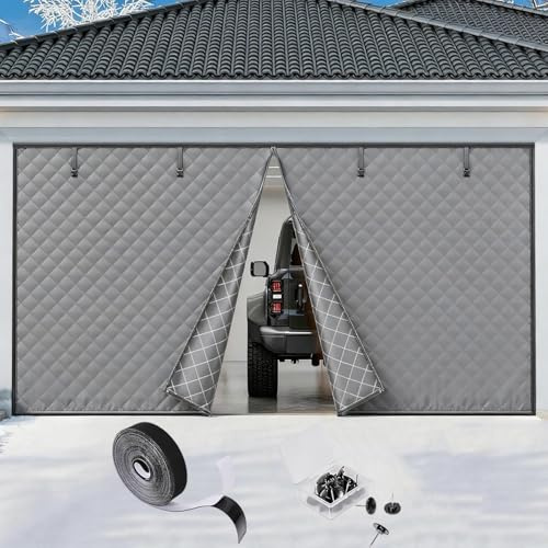 Garage Magnetische Thermische Isolierte Tür Vorhang, Garagentorschutz Set für Den Wintern, Tür Bildschirm Isolierung Abdeckung Wetterfest, Schalldicht 210 215 270 275 300 365 490cm(Gray,420x210cm)
