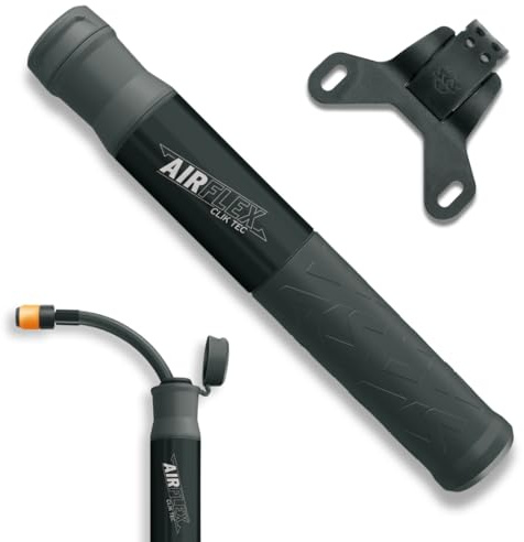 SKS Germany Airflex Explorer CLIK TEC Mini pompa per bicicletta (pompa per il sistema CLIK Valve, tubo estensibile con testa valvola CLIK TEC, manico ergonomico con componenti morbidi), nero