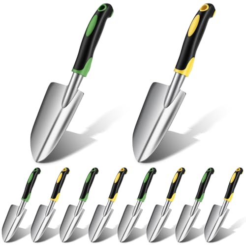 PercyEffie10 Pcs Garden Trowel Bulk, Heavy Duty Shovels Garden Tool, Small Shovel for Digging Metal Hand Trowel Spade with Soft TPR Handle for Flower Soil Planting Digging Transplanting