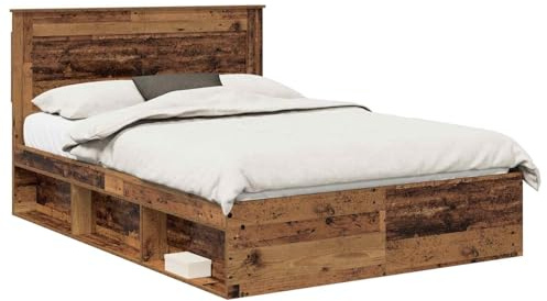 vidaXL Struttura del Letto Legno Vecchio 140 x 190 cm Pino massello, Struttura Letto Rettangolare Moderna, Legno di Pino Resistente, Mobile Minimalista, Decorazione Funzionale per la Camera