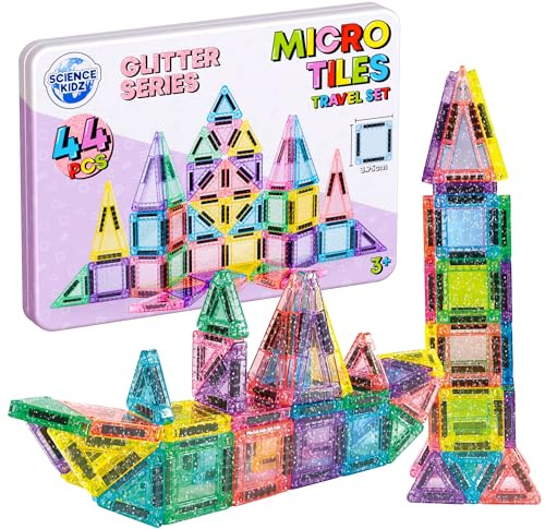 Science Kidz 44-Piece Glitter Series Mini Magnetic Tiles Travel Tin Set