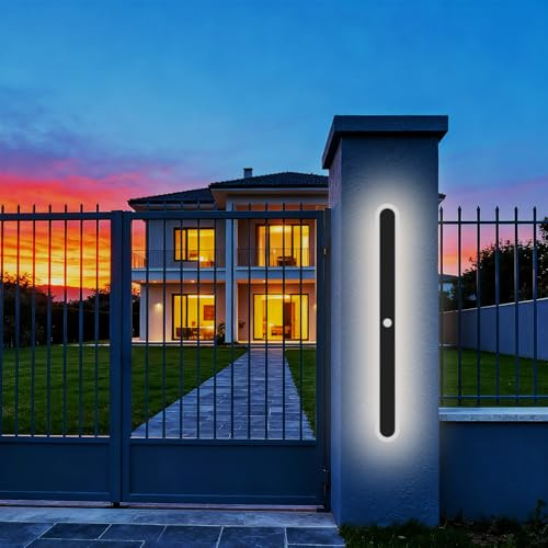 ANKBOY Wandleuchte Aussen Lange mit Bewegungsmelder IP65, 4000K, 60cm/20W | Aussenlampe Villa Schwarz, Wasserdicht, Modern Außen Wandlampe für Porch