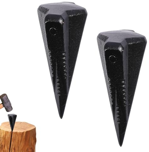 CONCHLERY Cuña divisora de madera, 2 piezas de cuña divisora de madera de acero, herramienta de división de 4 direcciones para uso doméstico, color negro