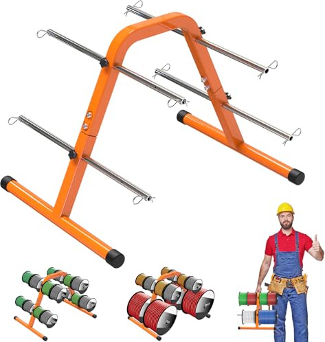 Kipika Portable Wire Spool Rack - Heavy-Duty Steel Cable Dispenser with 4 Adjustable Rods, Spool Rack Holder for Efficient Storage & Dispensing, 8 Max Capacity, Orange
