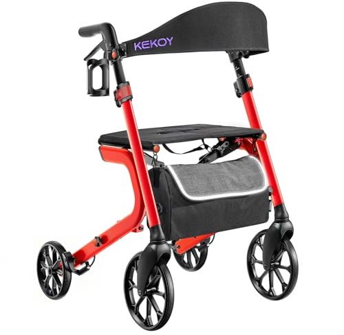 Kekoy déambulateur 4 roues pliable haut de gamme avec siège, charge 181 kg