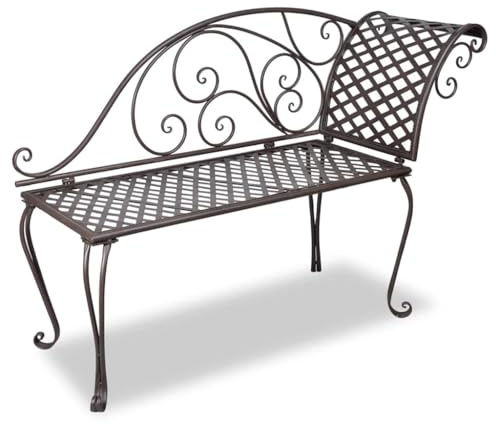 XHNIFBN Garten-Chaiselongue 128 cm aus Stahl antik braun mit Schnörkel-Design ergonomisch wetterfest für Balkon Terrasse Lounge