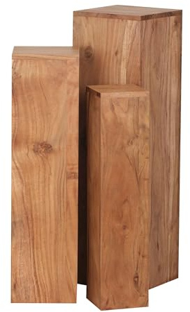 Wohnling Beistelltisch 3er Set Akazie Massivholz Satztisch Quadratisch Modern, Säulentisch Pflanzentisch 3-teilig, Blumenständer Blumentisch Wohnzimmer, Pflanzenhocker Blumenhocker Dekosäule