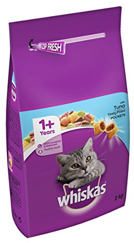 Whiskas 1+ Dry Cat Food for Adult Cats Kibble with Tuna, 2kg