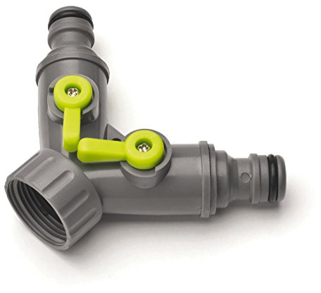 REHAU 18545 5 2-Wege-Verteiler, gleichzeitiger Anschluss von Zwei Geräten, beide Ausgänge regulierbar, 2-Fach Wasserverteiler für Wasserhahn G 3/4