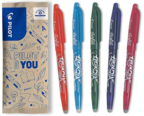 PILOT FriXion Ball 0.7 Set – 5 Stück: Orange/Grün/Pink/Violett/Hellbl – Radierbare Tintenroller 0,4mm Strichstärke, angenehme Schreibführung beim Schreiben, thermosensitive Tinte, austauschbare Mine