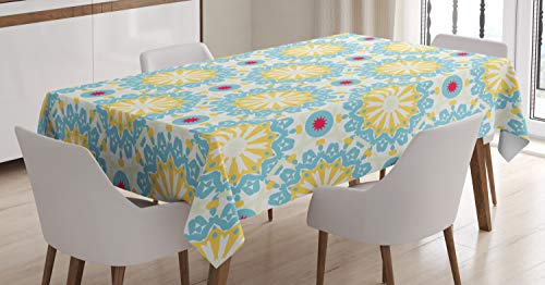 ABAKUHAUS Coloré Nappe, Vintage Floral Ethnique, Linge de Table Rectangulaire pour Salle à Manger Décor de Cuisine, 140 x 200 cm, Bleu Jaune