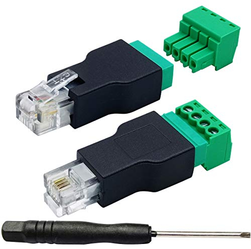 AAOTOKK RJ11 Borne à Vis RJ11 4P 4C Mâle à 4Pin Femelle Boulon Type à Vis Bornes Fiche Enfichable pour Téléphone, Couplage de Câblage CCTV.(2 Pack)