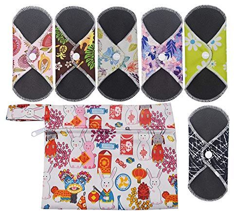 6 Pezzi Assorbenti Lgienici Lavabil,Assorbenti Igienici Lavabili in Fibra di Bambù,Panno Mestruale,Viene Fornito con Borsa impermeabile,Morbidi e Confortevoli (16.5 * 16.5 cm) (A)