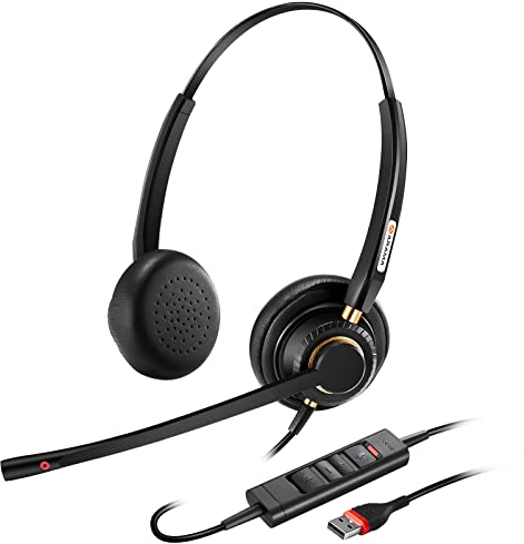 USB Headset with Microphone Noise Cancelling & Audio Controls USB Headphone for PC Laptop Computer Business Skype UC Webinar Call Center Office