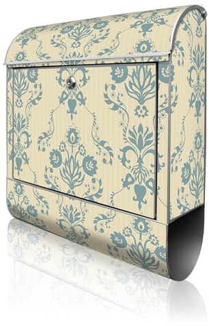 banjado Design Briefkasten personalisiert 38,5x46,5x13cm & 2 Schlüssel - Briefkasten Stahl Weiß Zeitungsfach pulverbeschichtet - Postkasten A4 Einwurf inkl. Montagematerial - Motiv Nostalgische Stimmu