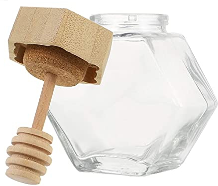 MAGICVOGEL Glas Honigtopf Honigbehälter Honigspender mit Holz Honiglöffel und Deckel Marmeladengläser Sirupgläser Honig Aufbewahrung (220ml)