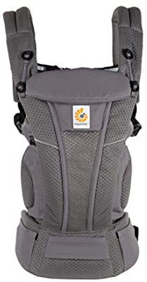 Ergobaby Omni Breeze Babytrage für Neugeborene ab Geburt bis 20kg, 4 Positionen SoftFlex Mesh Ergonomische Babybauchtrage Rückentrage Baby-Tragetasche, Graphite Grey